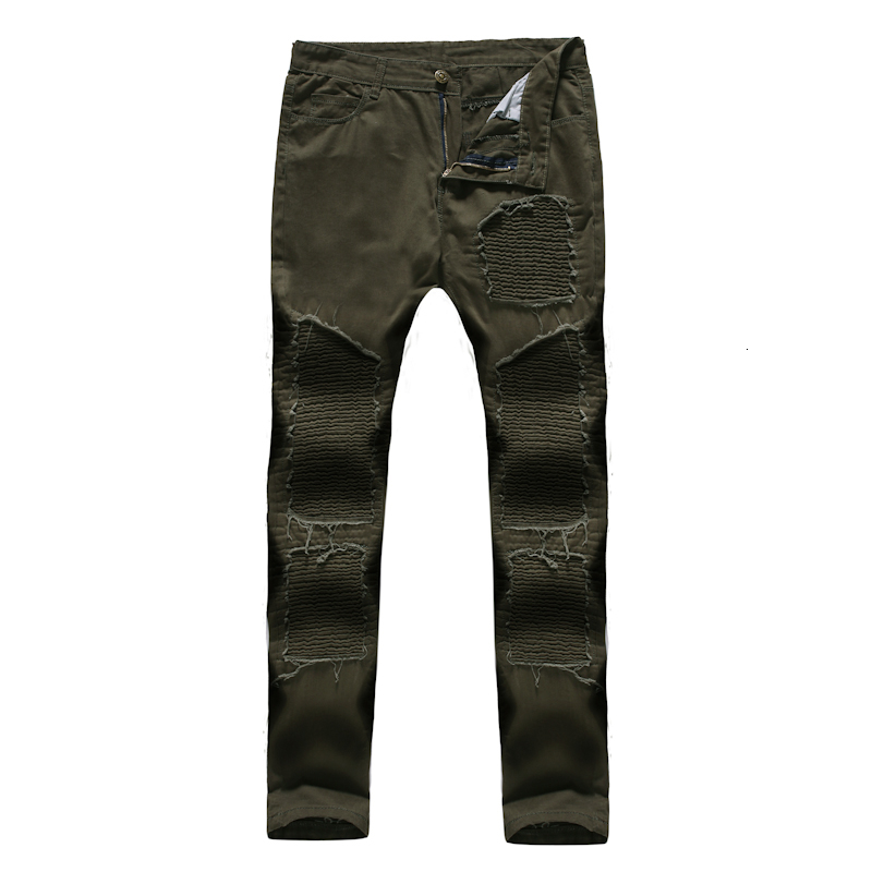 OLOME Army Green Pleated Skinny Jeans Men Stretch Moto Biker Jeans Pencil Pants Mens Denim Joggers Streetwear Jeans for Men CJ191210
