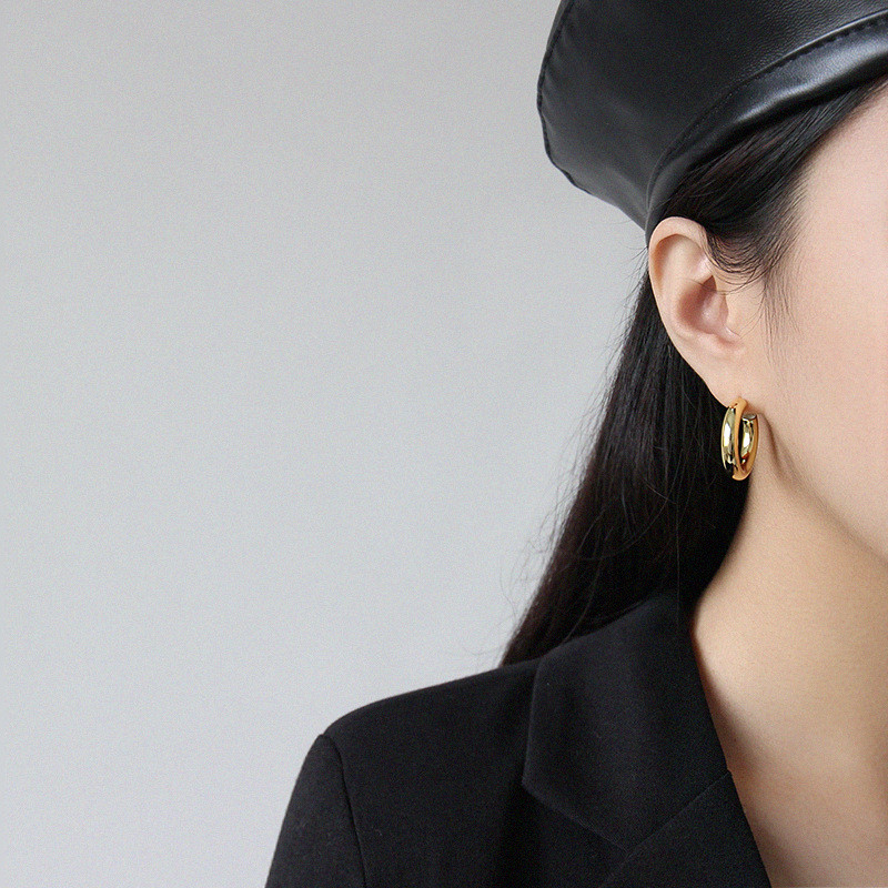 New Punk Rock 4.9mm Thick Tube Big Round Circle Hoop Earrings For Women 925 Sterling Silver C Shape Earring
