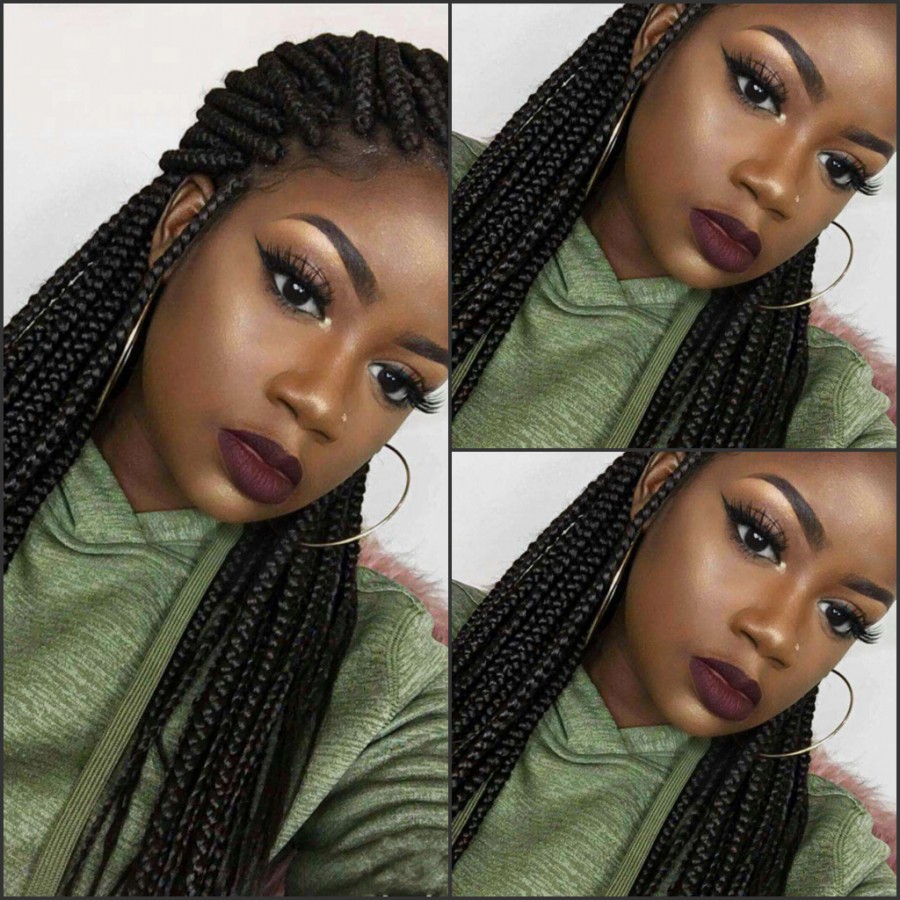 Dark brown full lace front Braided Wigs Heat Resistant Fiber Hair Glueless africa american women box Braided Wigs With Baby Hair