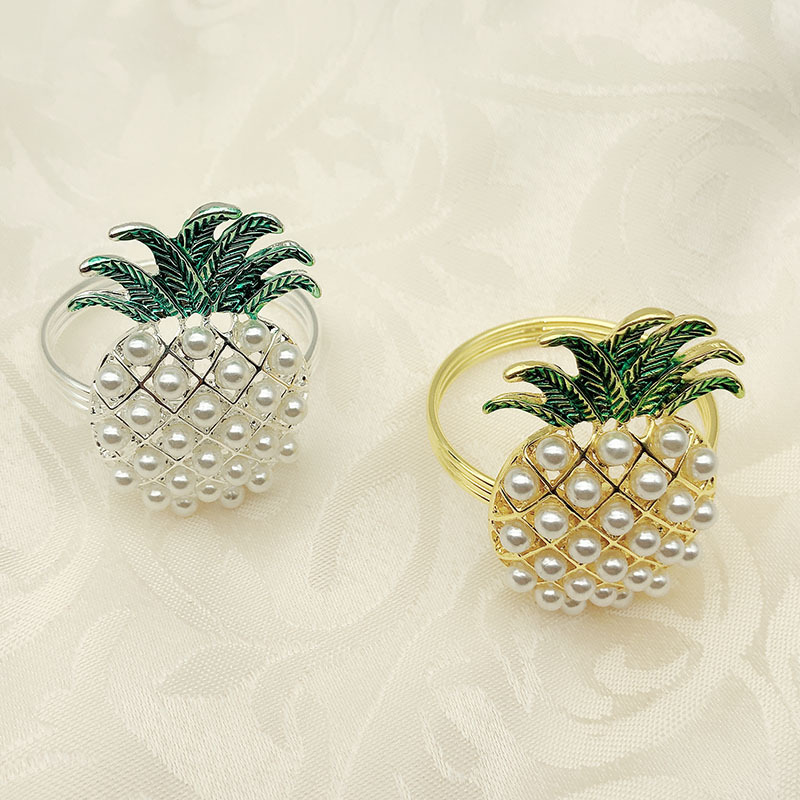 gold silver pineapple with pearls napkin ring wedding holiday decoration family candlelight dinner napkin holder 24 pcs
