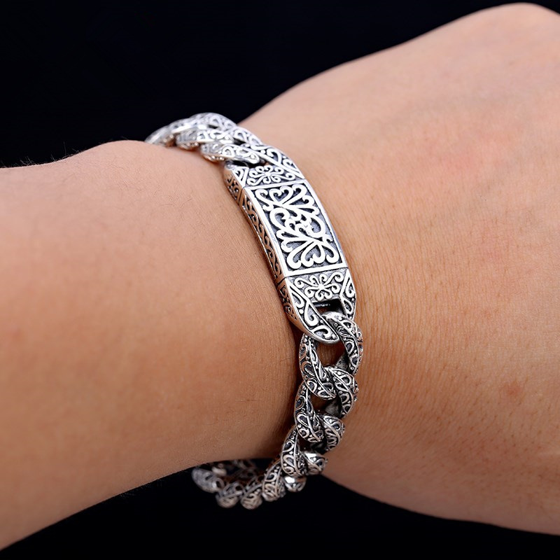 Link Chain 925 Sterling Silver colour Mens Personality Bracelet Thai Retro Domineering Punk Tide Bracelet Pattern Whip