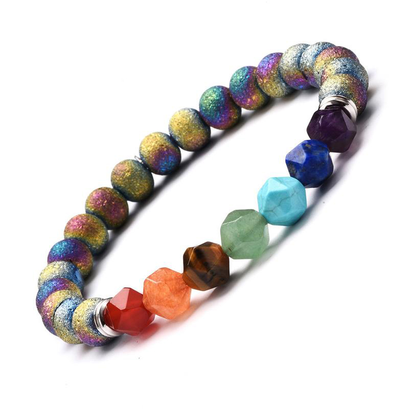 7 Chakra Yoga Bracelet Natural Stone Cut Surface Energy Crystal Bracelet Agate Beads Bracelets Fashion Women And Men Jewelry Gift