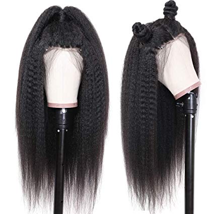 Afro Kinky Straight Transparent Lace Front Human Hair Wigs for Black Women Italian Yaki Lace Front Wigs 150% density 14inch