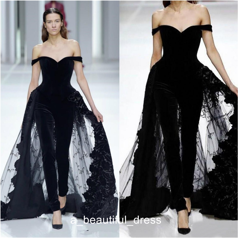 Women Fashion Evening Dresses Jumpsuits Off Shoulder Overskirts Tulle Lace Dress Prom Dresses Special Occasion Wears Robes De Soirée ED1141