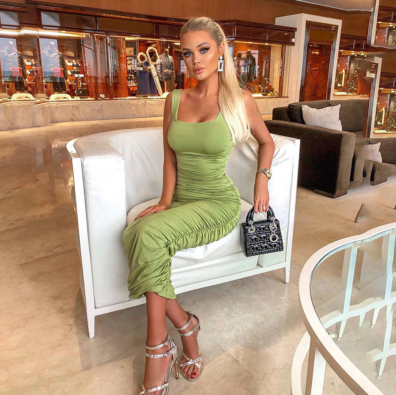 Women Sexy Bodycon Sleeveless Stretchy Draped Mid Calf Dress Lady Summer Casual Tank Square Collar High Waist Long Dress, Brown
Women Sexy Bodycon Sleeveless Stretchy Draped Mid Calf Dress Lady Summer Casual Tank Square Collar High Waist Long Dress, Brown