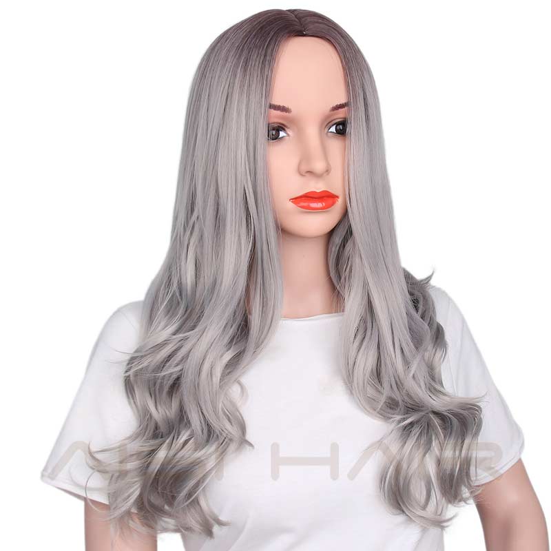 Fashion Long Middle Part Blonde Ombre Wig Synthetic Long Wavy Natural Hair