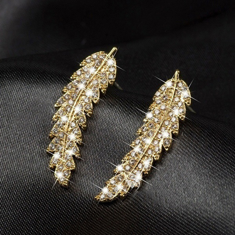 White Zircon Leaves Stud Earrings Charm Diamond Dangle Earring Ear Bone Nail Women Men No Allergies