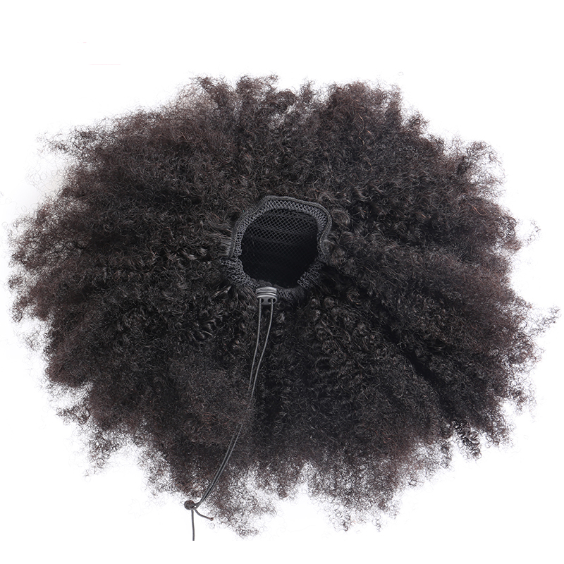 Dyeable natural kinky curly brazilian hair bun updo pony tail chignon Drawstring clip in easy ponytail hair piece 140g