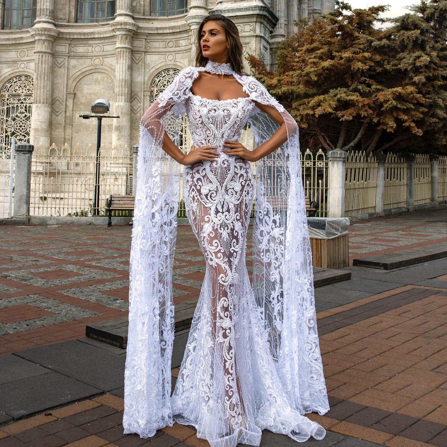 2019 Arabic Aso Ebi Luxurious Lace Beaded Wedding Dresses High Neck Mermaid Bridal Dresses Vintage Charming Wedding Gowns ZJ422