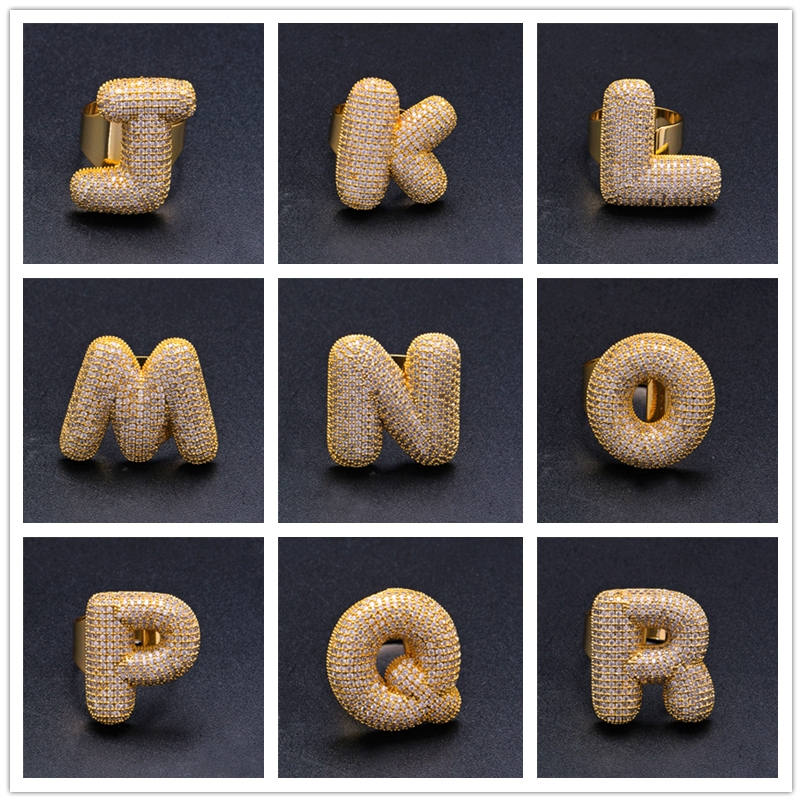 Europe and America Hotsale Yellow Gold Plated Micro Setting CZ Pope A-Z Letters Rings for Men Women for Party Wedding Nice Gift