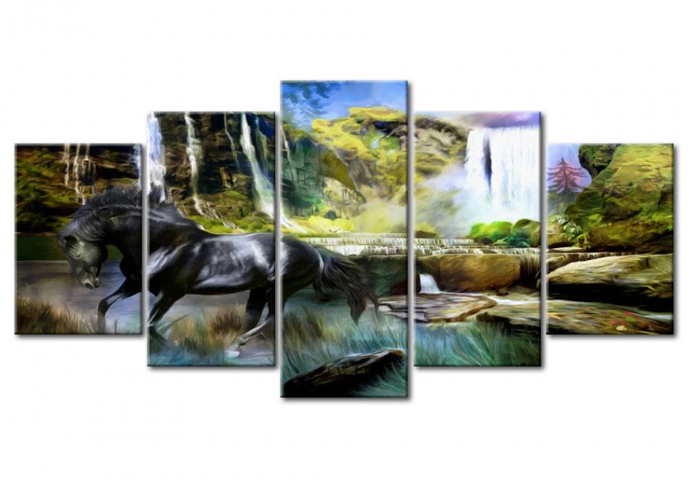 5pcs/set Unframed Black Horse HD Print On Canvas Wall Art Picture For Home and Living Room Decor 2 color