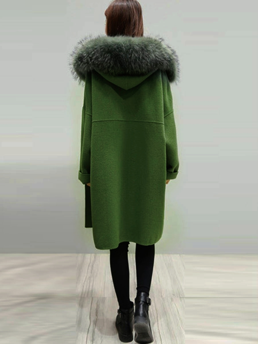 plaid women coat winter faux fur warm outwear casual mid longcoat green one button loose plus size 2XL wool long coat women T190903