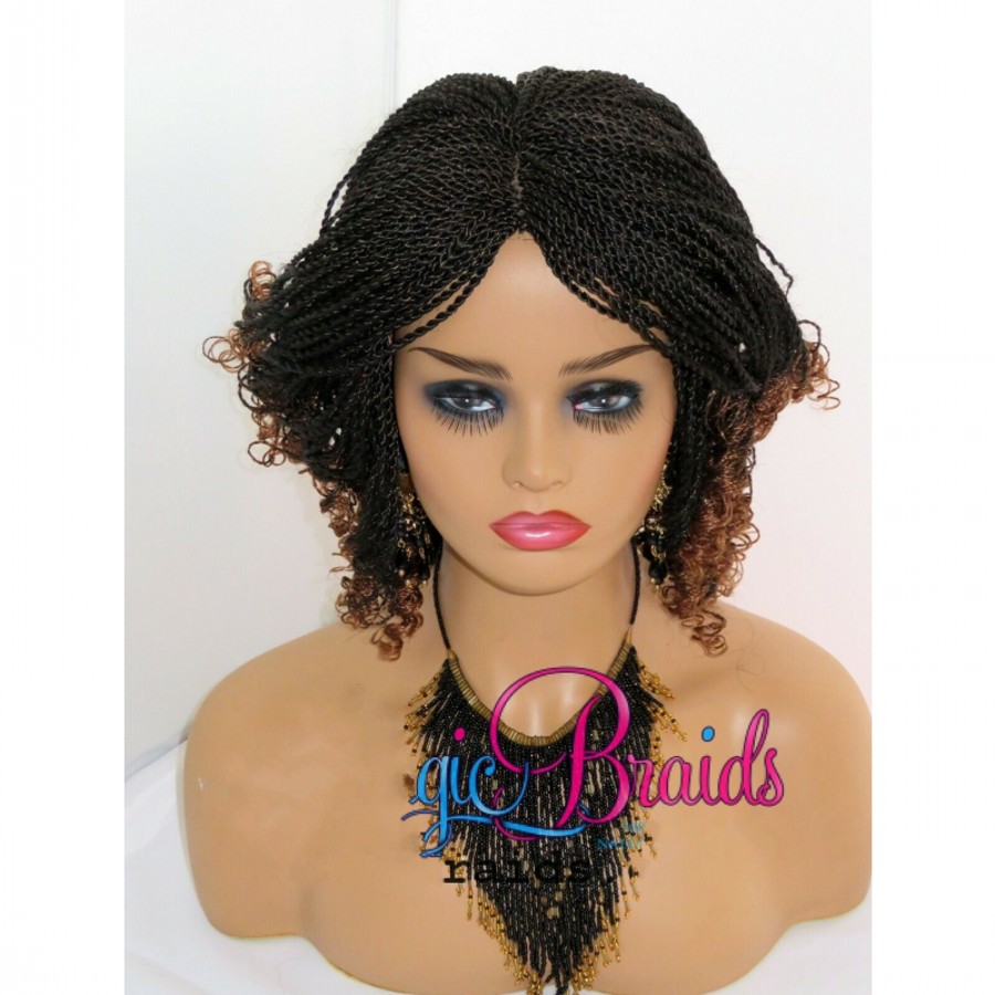 New kinky twist style Synthetic Braids Wigs ombre brown full lace front short Braided Wigs for Black Women