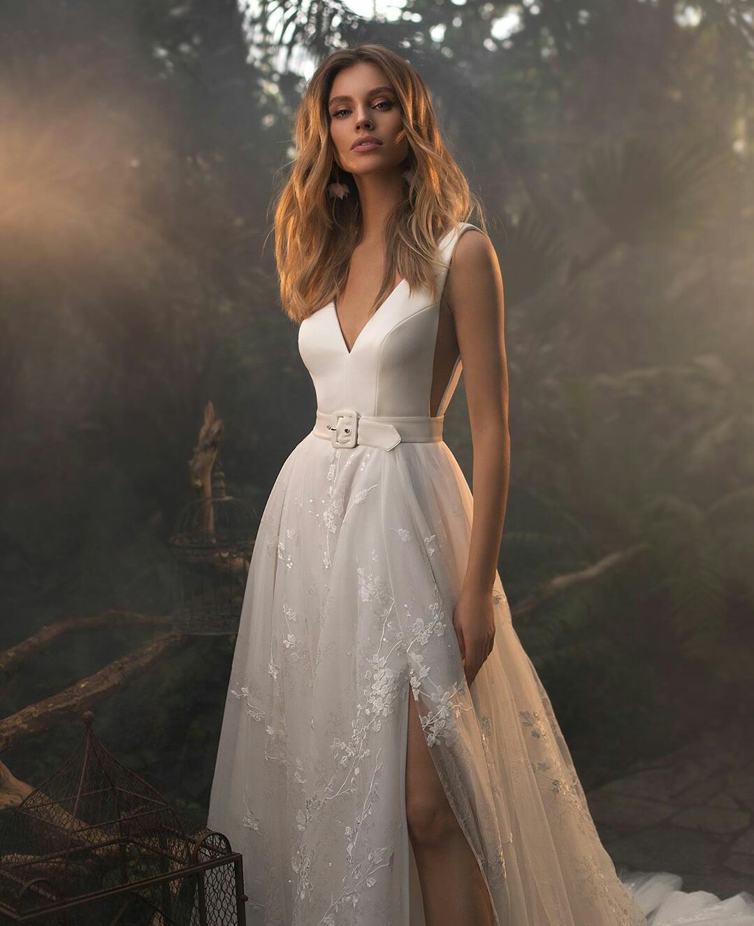 sexy side split wedding dresses a line lace appliqued v neck bridal gown boho backless wedding dress robes de marie