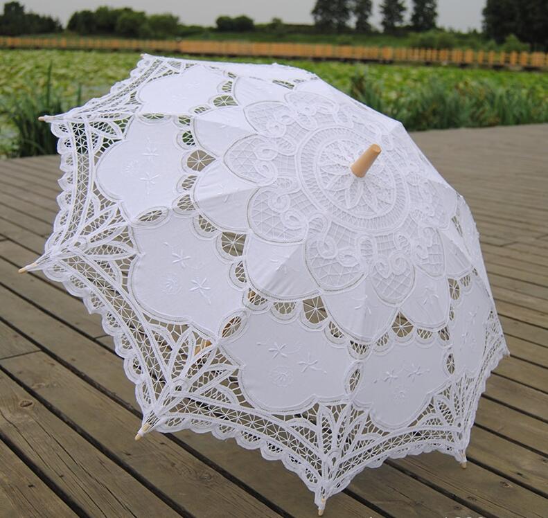 30pcs 2017 New solid color lace parasols Bridal wedding umbrellas white color available Free shipping