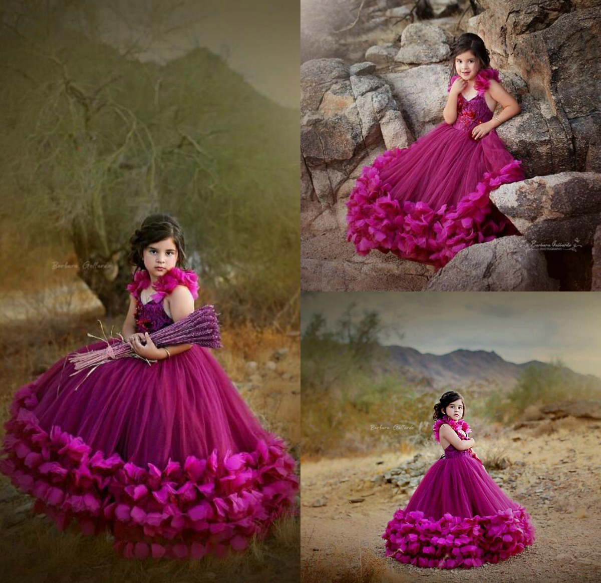Fuchsia Flower Girl Dresses Lace Beaded V Neck Handmade Flowers Ball Gown Little Kids Birthday Party Wear Cute Girls Pageant Dress