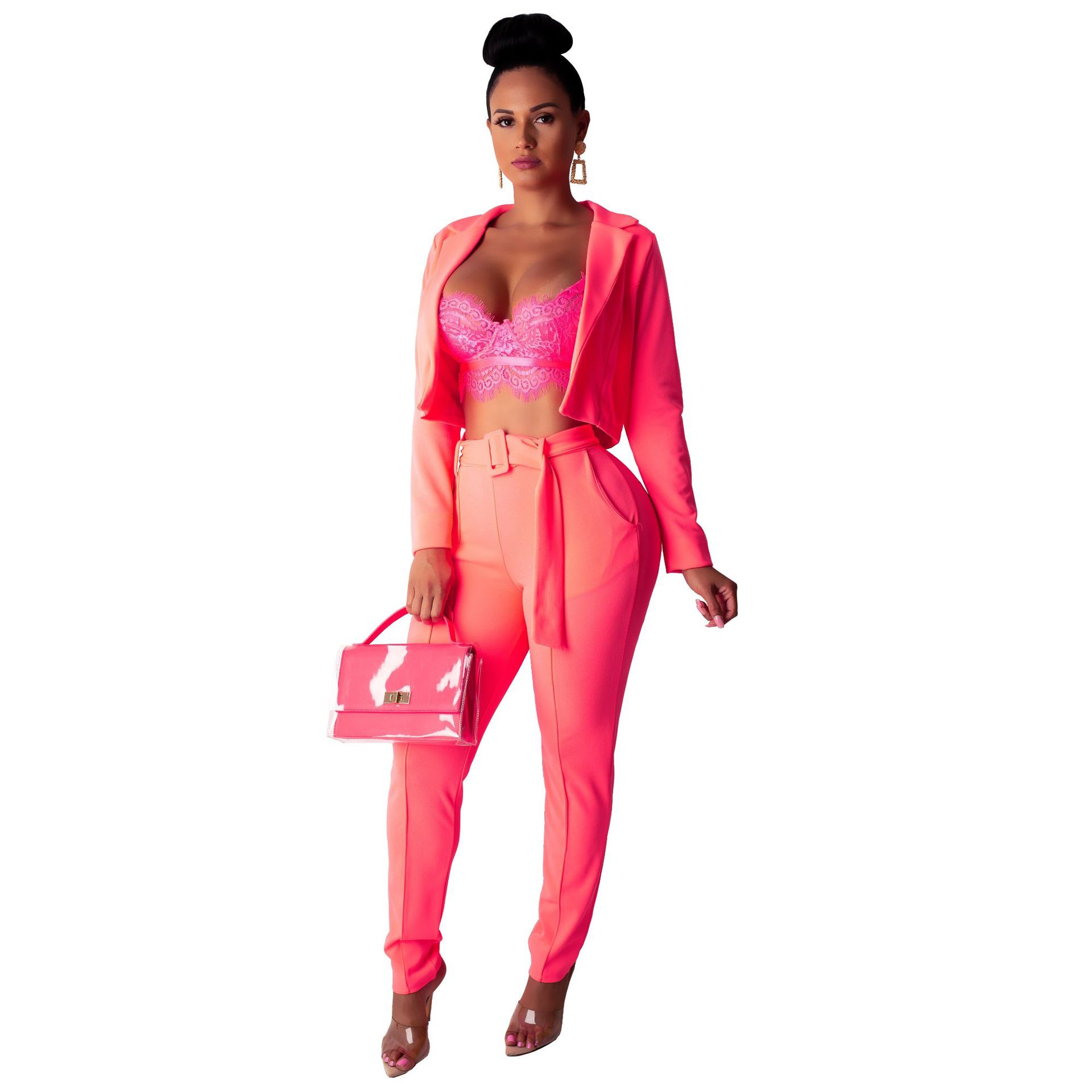 Spot trend Pants European spring and autumn casual Street temperament long sleeve solid color suit