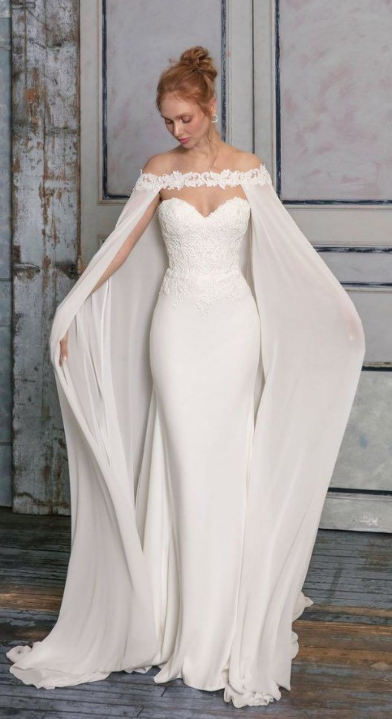 White Chiffon Long Bridal Wraps Off Shoulder Lace Wedding Shawls Boleros Brides Jackets Cloaks For Wedding Dresses Bridal Gowns