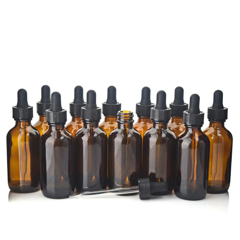 12pcs 60ml Amber Glass Eye Dropper Bottles Empty Brown Glass Pipette Bottle for Essential Oils Lab Chemicals Cosmetic Containers