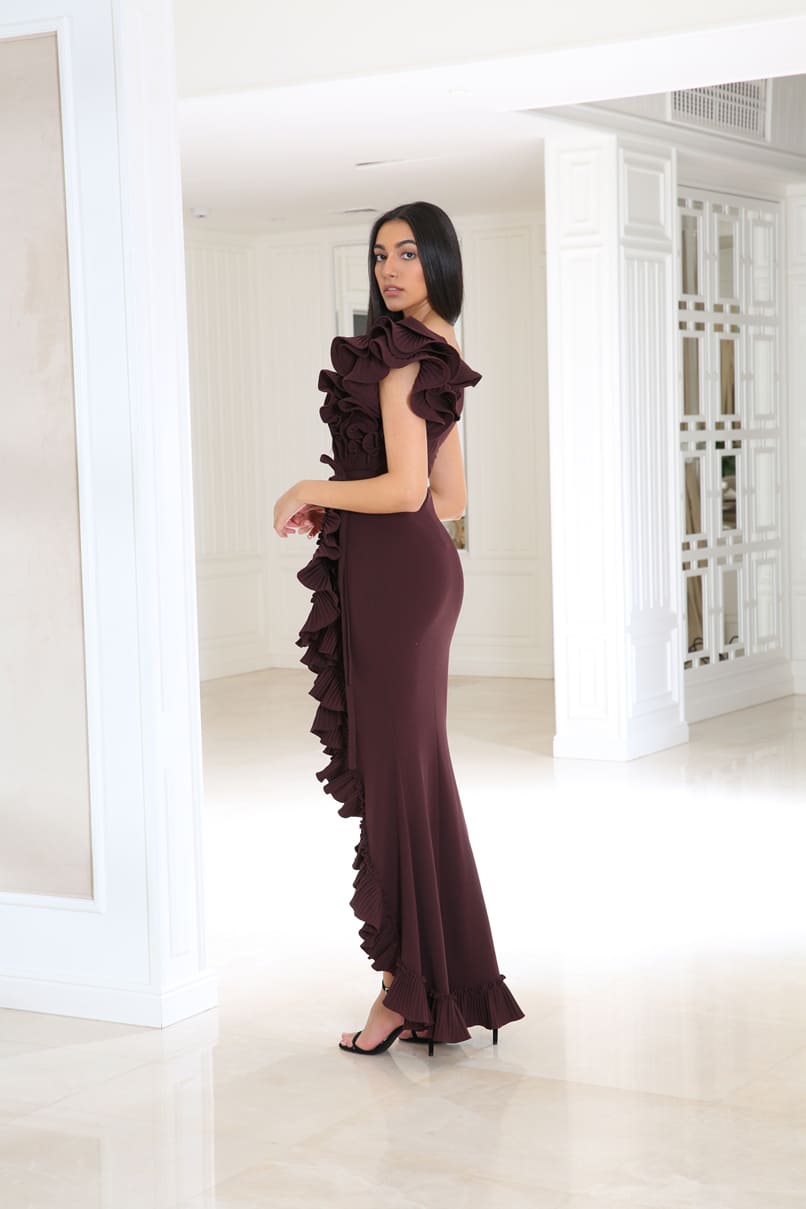 Ruffles One Shoulder Prom Dresses Mermaid Front Split Tiered Skirts Formal Evening Dress Backless Ankle Length Party Pageant Gowns