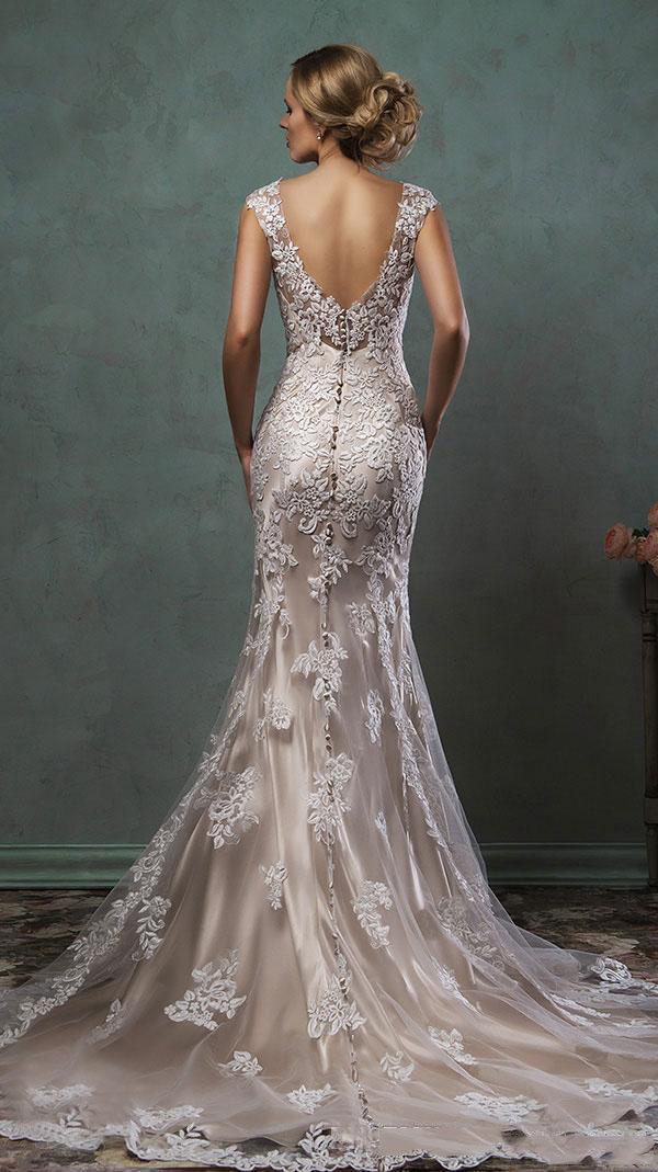 Vintage Amelia Sposa Full Lace Appliques Mermaid Wedding Dresses 20120V-Neck Chapel Train Wedding Bridal Party Gowns