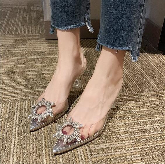 Hot Sale-WHOSONG 2019 new women summer transparent crystal sun diamond pointed high-heeled wine glass with fashion wild sandals