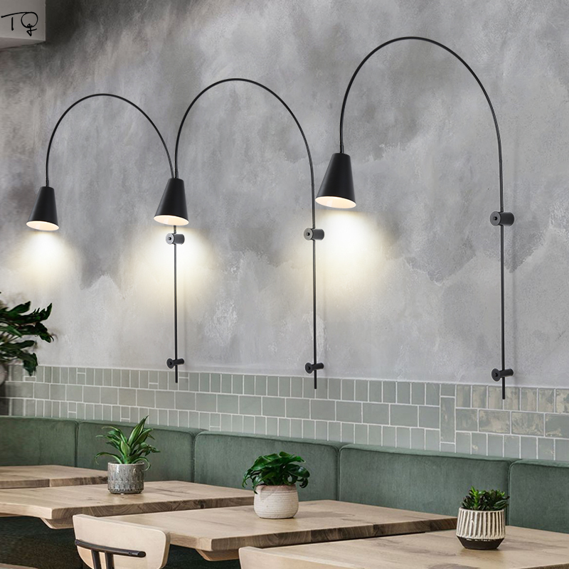 

Industrial Postmodern Swing Arm Adjustable Led Wall Lamp with Plug Iron Art Decor Wall Light Living Room Background Store Studio