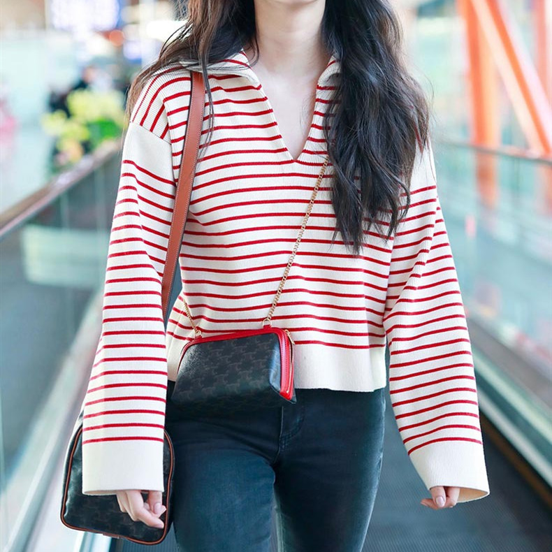 Women' Red and White Striped Knit Sweater Long Sleeve Pullover V-neck Vintage Tops, As pic
Women' Red and White Striped Knit Sweater Long Sleeve Pullover V-neck Vintage Tops, As pic