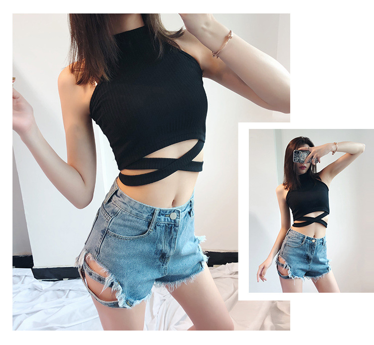 Streetwear Denim Shorts For Women 2019 Summer High Waist Ripped Cool Blue And Black Shorts With Tassel Pockets Mini Short Jeans