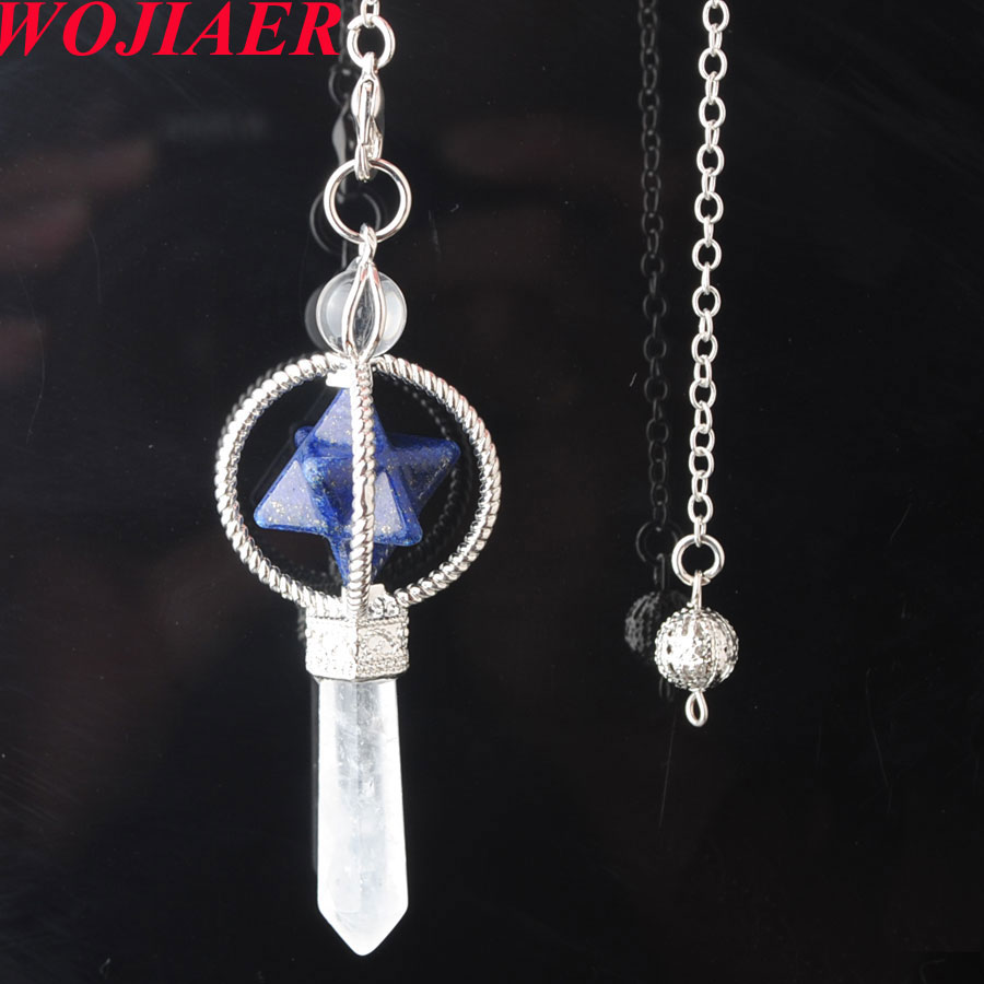 WOJIAER Merkaba Dowsing Pendulum Natural Stone Reiki Healing Pendant Pendulums for Radiesthesia Jewelry BO957