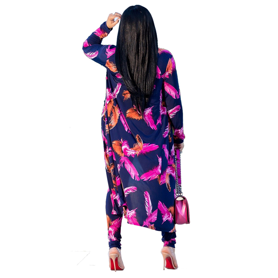 Women 2 Piece Pants Club Outfits Long Sleeve Floral Open Front Cardigan and Pants Set Loose Blouse Coat Long Pants Two Piece