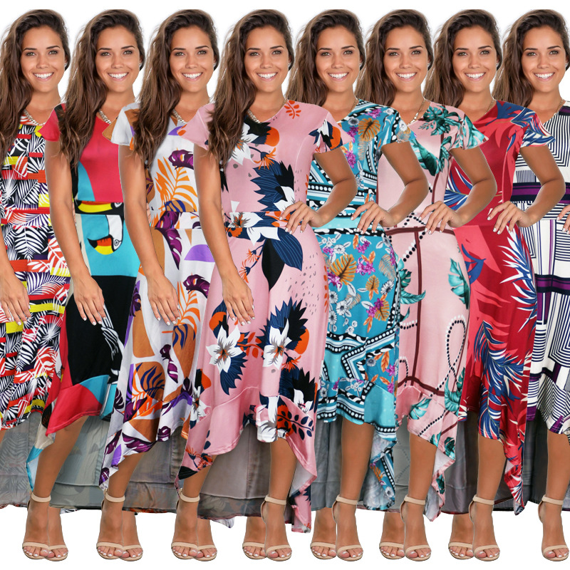 Summer new recreational printing dress fashionable multi-color short-sleeved dress, Black
Summer new recreational printing dress fashionable multi-color short-sleeved dress, Black