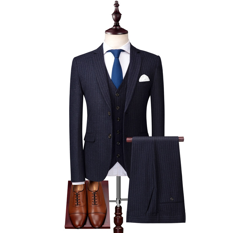 Men's suits men's business casual suit blazer with trousers and vest slim-fit striped suit wedding banquet formal suit dress