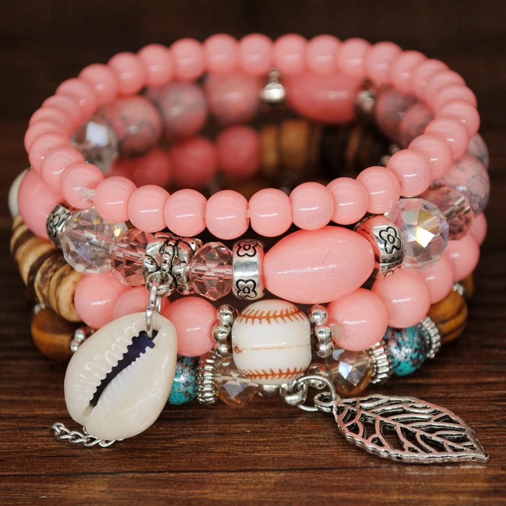 Hot Bohemian Bracelets Middle East Marine Style Original Design Multi-Layer Ring Beaded Crystal Bracelet Women Fashion Jewelry