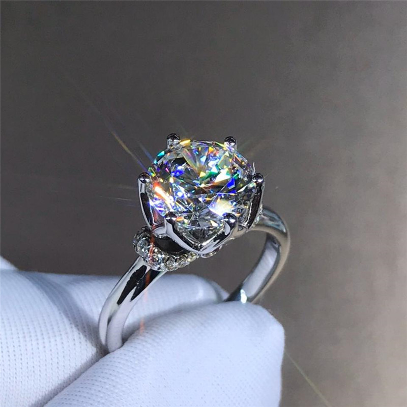 Sparkling Handmade Luxury Jewelry Pure 925 Sterling Silver Round Cut White Topaz CZ Diamond Gemstones Women Wedding Engagement Band Ring
