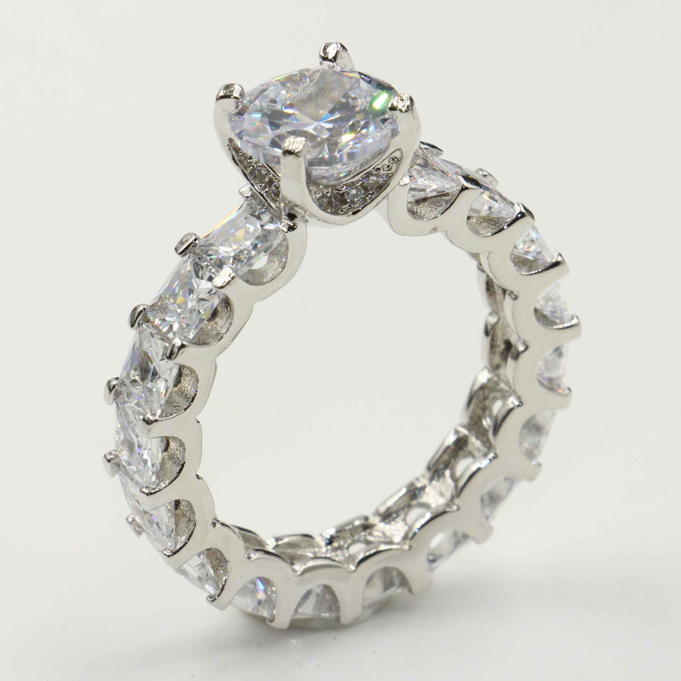 Size 5-10 Jewelry Real Sterg Sier Round Cut White Topaz CZ Dia Gemstones Promise Women Wedding Engagement Band Ring Gift