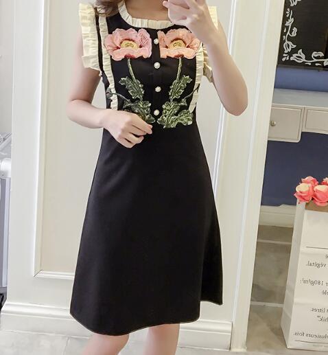 New design women's stand collar ruffles sleeve embroidery flowers loose summer dress vestidos S M L, Black
New design women's stand collar ruffles sleeve embroidery flowers loose summer dress vestidos S M L, Black