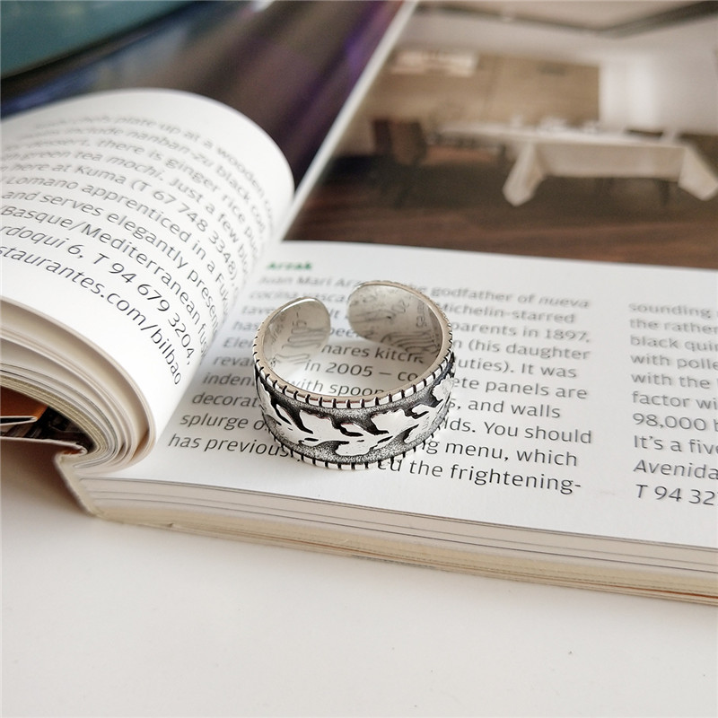 New Vintage Style 925 Sterling Silver Leaf Open Rings For Women Retro Wide Open Statement Ring Fine Jewelry