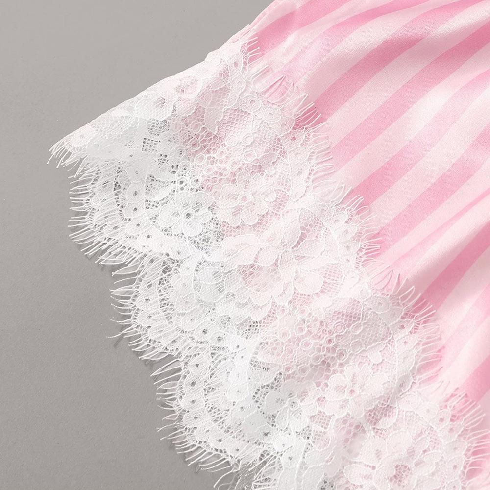 New 3PCS Sexy Lingerie Women Lace Satin Wireless Bra Camisole Shorts Pajamas Sleepwear Stripe Robe Female Nightwear lenceria A40 V191216