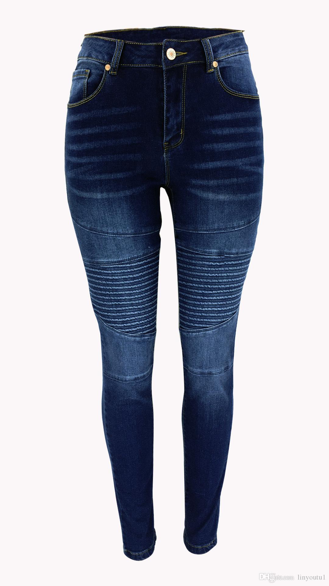 2020 Women`s Motorcycle Biker Zip Mid High Waist Stretch Denim Skinny Pants Motor Jeans For Women Pencil Pants 2019