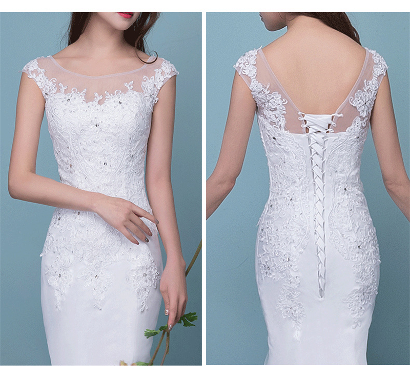 Illusion Sexy Mermaid Train Wedding Dress 2020 New Style Korean Lace Appliques Sequined Fishtail Bride Princess estidos de noiva