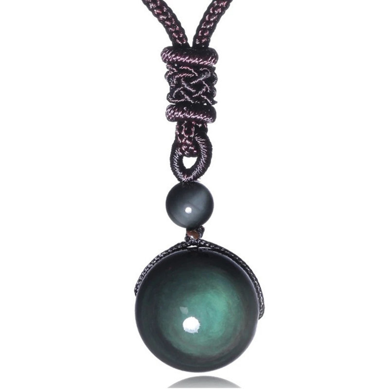 FashionObsidian Rainbow Eye Beads Ball Natural Stone Pendant Transfer Lucky Love Crysta Amulet Pendant Necklace Jewelry