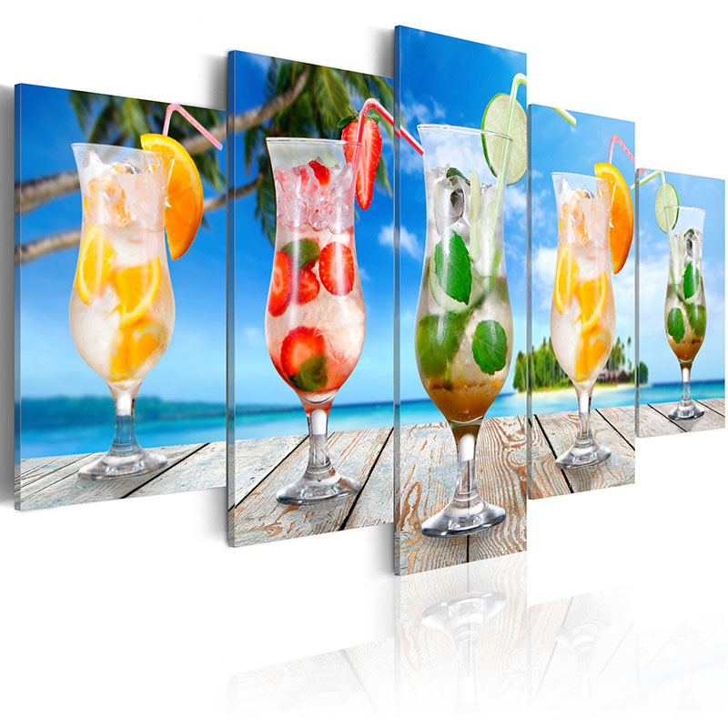 5 Pcs No Framed Wall Art Paintings Prints Bar Restaurant Fruit Drink Cocktail Wall Art Picture Canvas Paintings Wall Decorations ,Choose Col