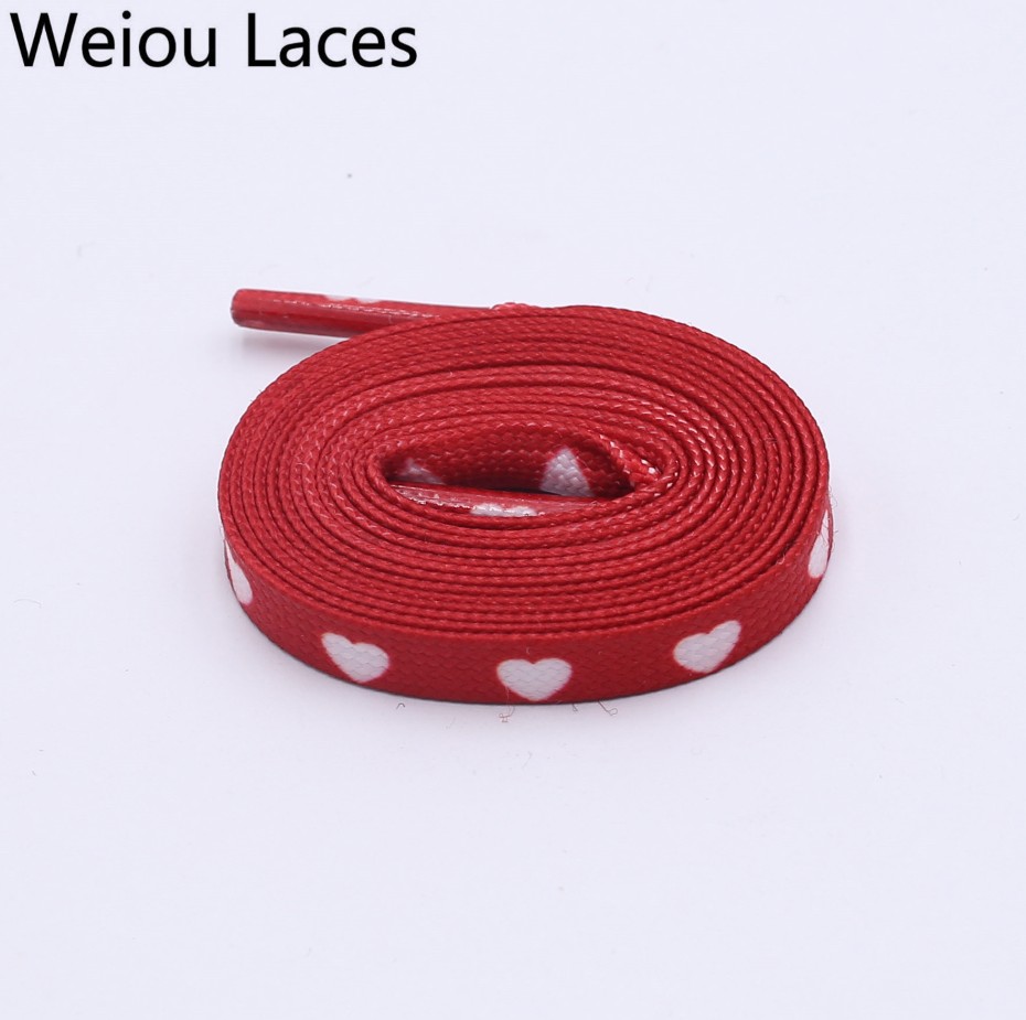 Weiou Digital Print Sublimated Shoelaces Flat Printed Red White Heart Boot Laces Heat Transfer Latchet For Flats Sneakers