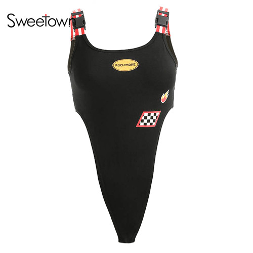 Sexy Strappy Bodysuit Women Checkerboard And Fire Print Body Mujer Black Striped Patchwork High Waist Bodycon Bodysuits