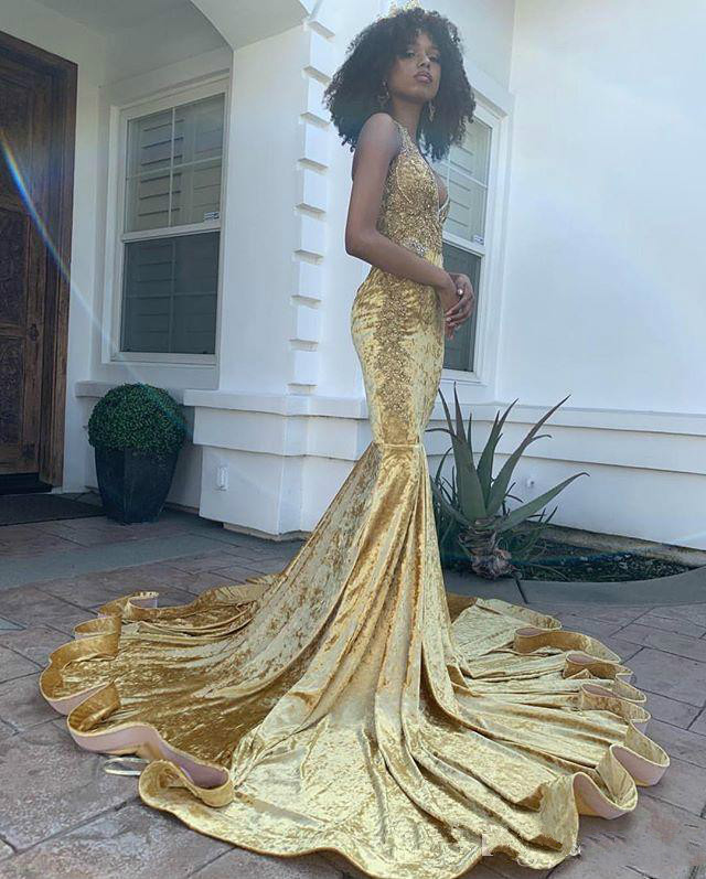 Sparkly Velvet Sexy Mermaid Prom Dresses Spaghetti Straps V Neck Formal Evening Dresses Abiti Dresses Evening Wear Ogstuff Robe De Soiree