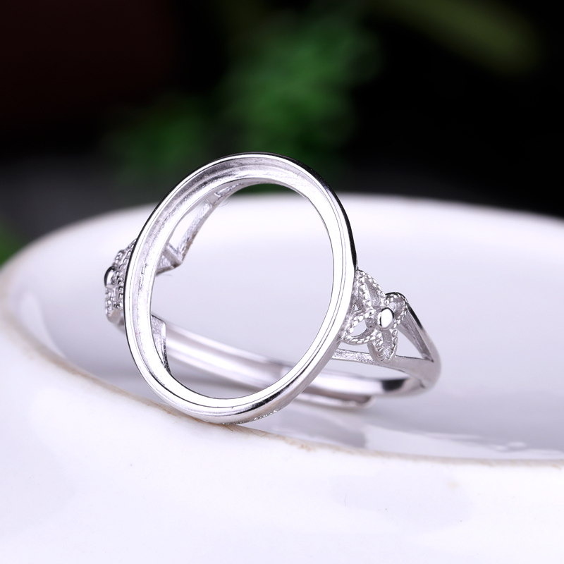 925 Sterling Silver 12.8x16mm Oval Cabochon Semi Mount Wedding Engagement Ring fit Amber Turquoise Lapis Lazuli Setting Adjustable Wholesale