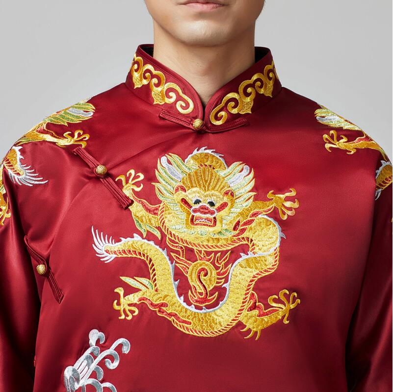 Oriental Element male Tang Suit Chinese wedding Robe bridegroom Chinese traditional Wedding costume the groom Gown Jacket + Robe