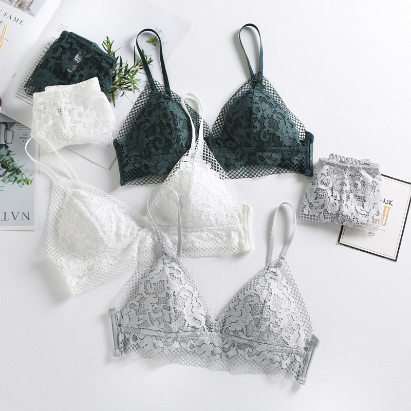 White green grey Bra Briefs set cotton women underwear sets Cup triangle lace hollow out wire free transparent Bralette panties, Gray
White green grey Bra Briefs set cotton women underwear sets Cup triangle lace hollow out wire free transparent Bralette panties, Gray