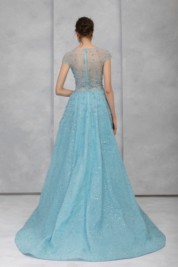 Light Blue Evening Dresses With Detachable Skirt Lace Appliqued Cap Sleeves Mermaid Prom Dress Tony Ward Formal Party Gowns Vestidos De
